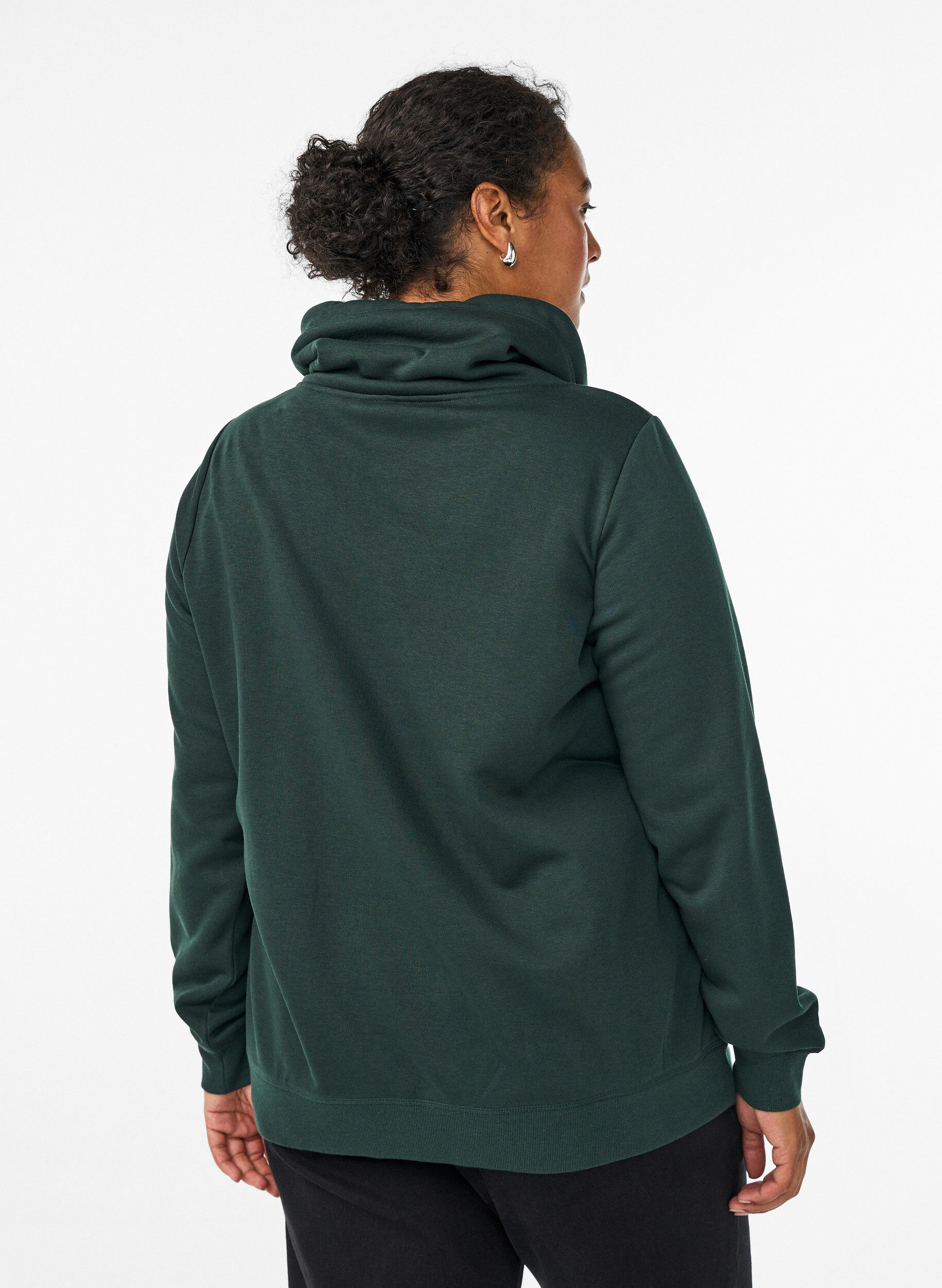 Zizzi Sweatshirt met hoge kraag en zakken, Groen, Model image number 2