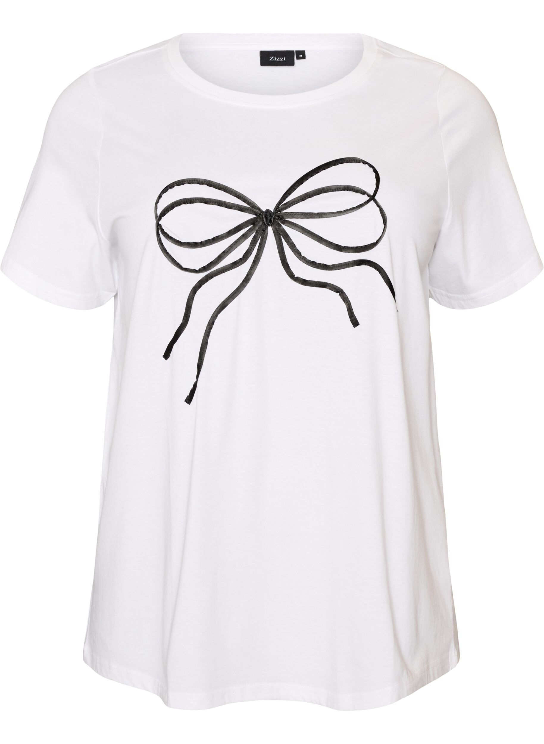 ZizziT-shirt van biologisch katoen met decoratief motief, Wit, Packshot image number 0