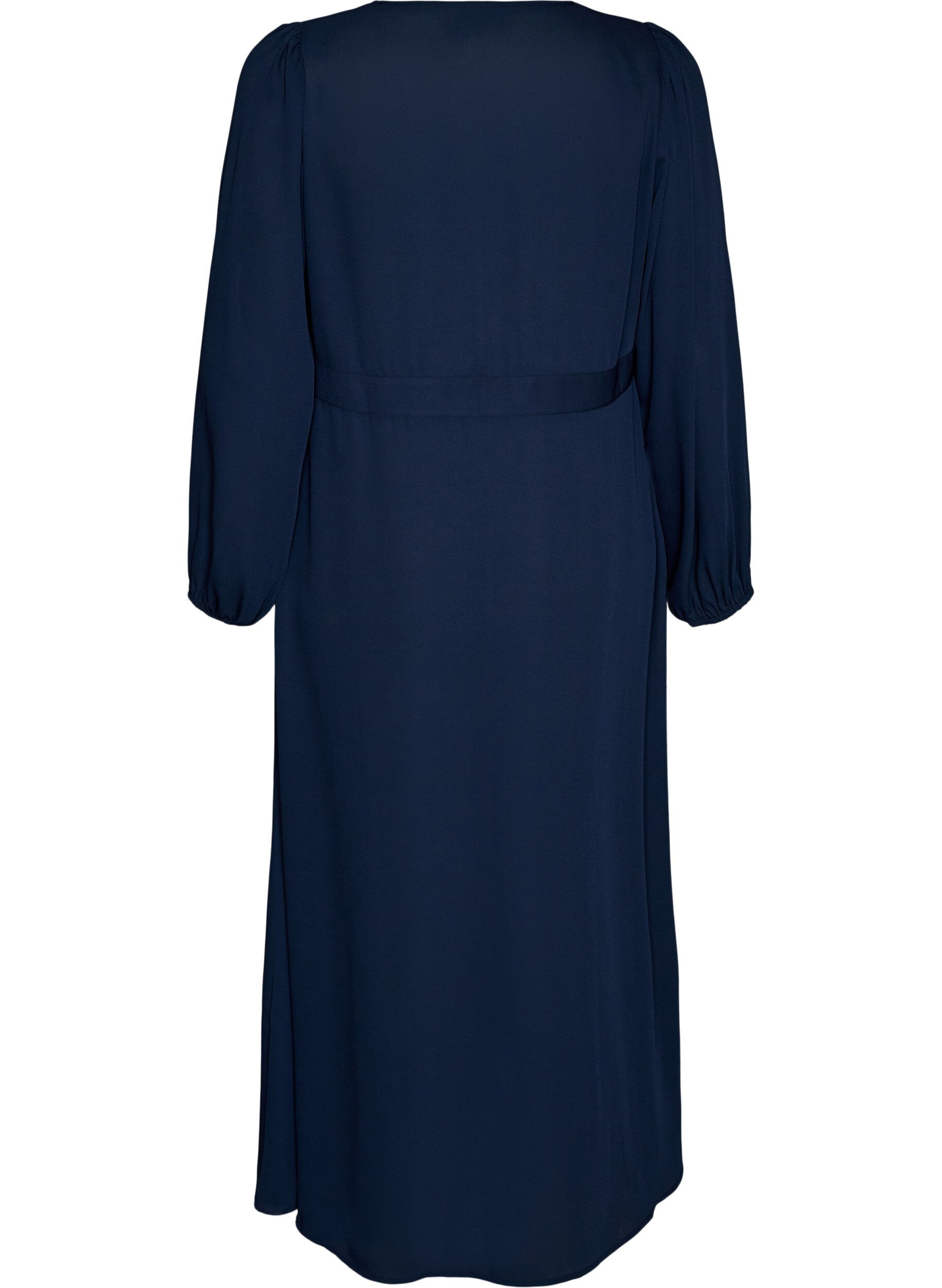 ZizziMaxijurk met overslaghals en lange mouwen, Blauw, Packshot image number 1