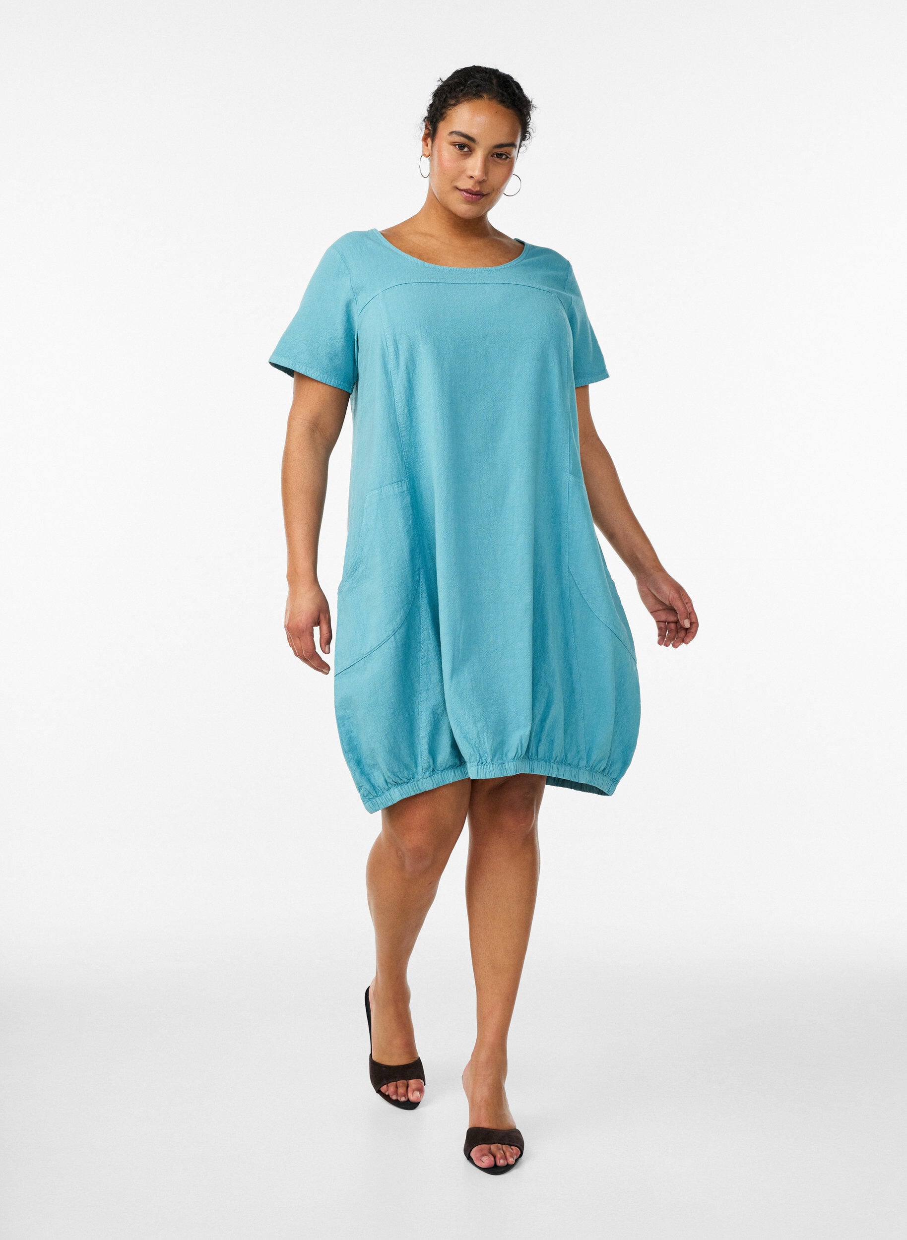 ZizziKatoenen jurk met korte mouwen, Blauw, Model image number 1