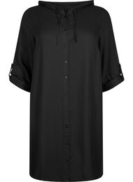Overhemdjurk van viscose met capuchon en 3/4 mouwen, Black