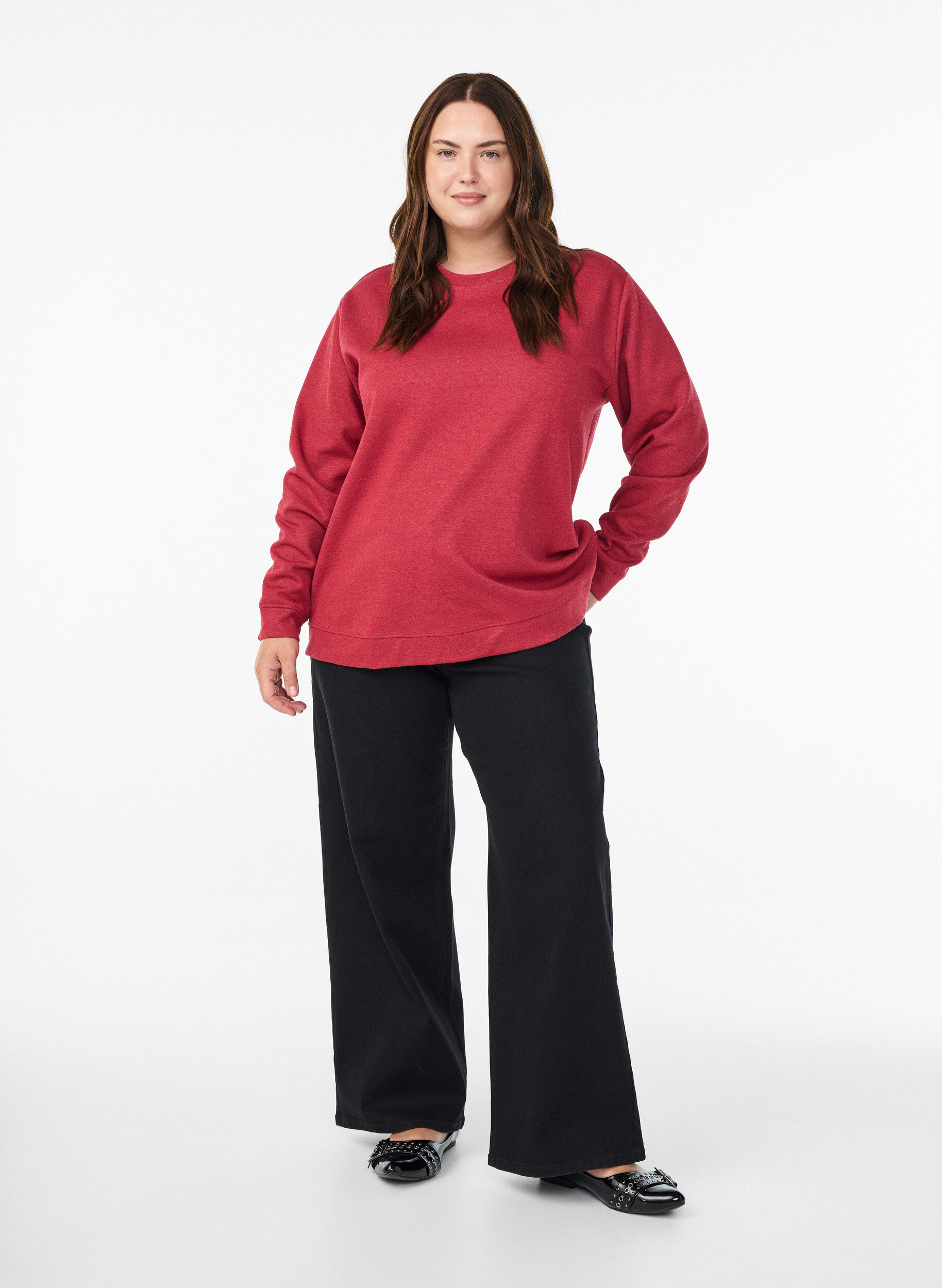Zizzi Sweatshirt met ronde hals, Rood, Model image number 1