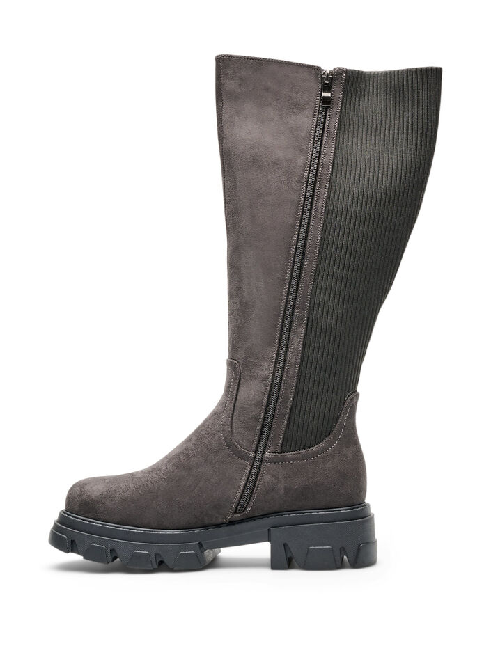 Lange laars met een geribde elastische schacht en grove zool, Bruin, Packshot image number 3