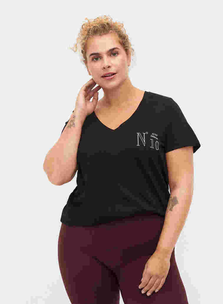Katoenen sport t-shirt met print, Black w. No. 10, Model