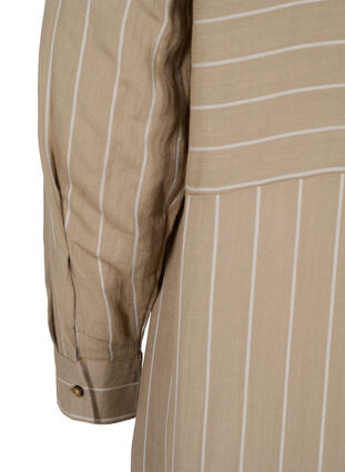 Lange gestreepte blouse in viscosemix, Timber Wolf/White, Packshot image number 3