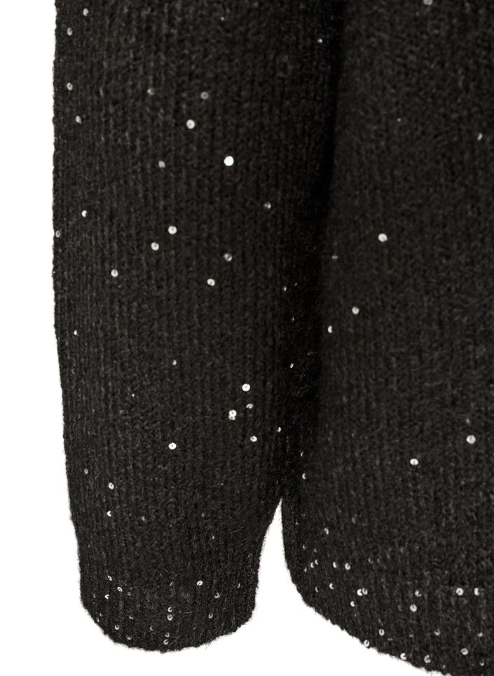 Cardigan met pailletten en knopen, Zwart, Packshot image number 3