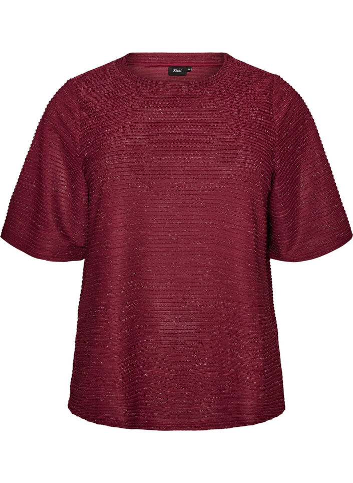 Blouse met structuur en glitter, Rood, Packshot image number 0