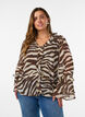 Chiffon blouse met zebraprint en ruches, Bruin, Model image number 0