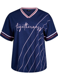 Sportief T-shirt met strepen en tekstmotief, Blauw