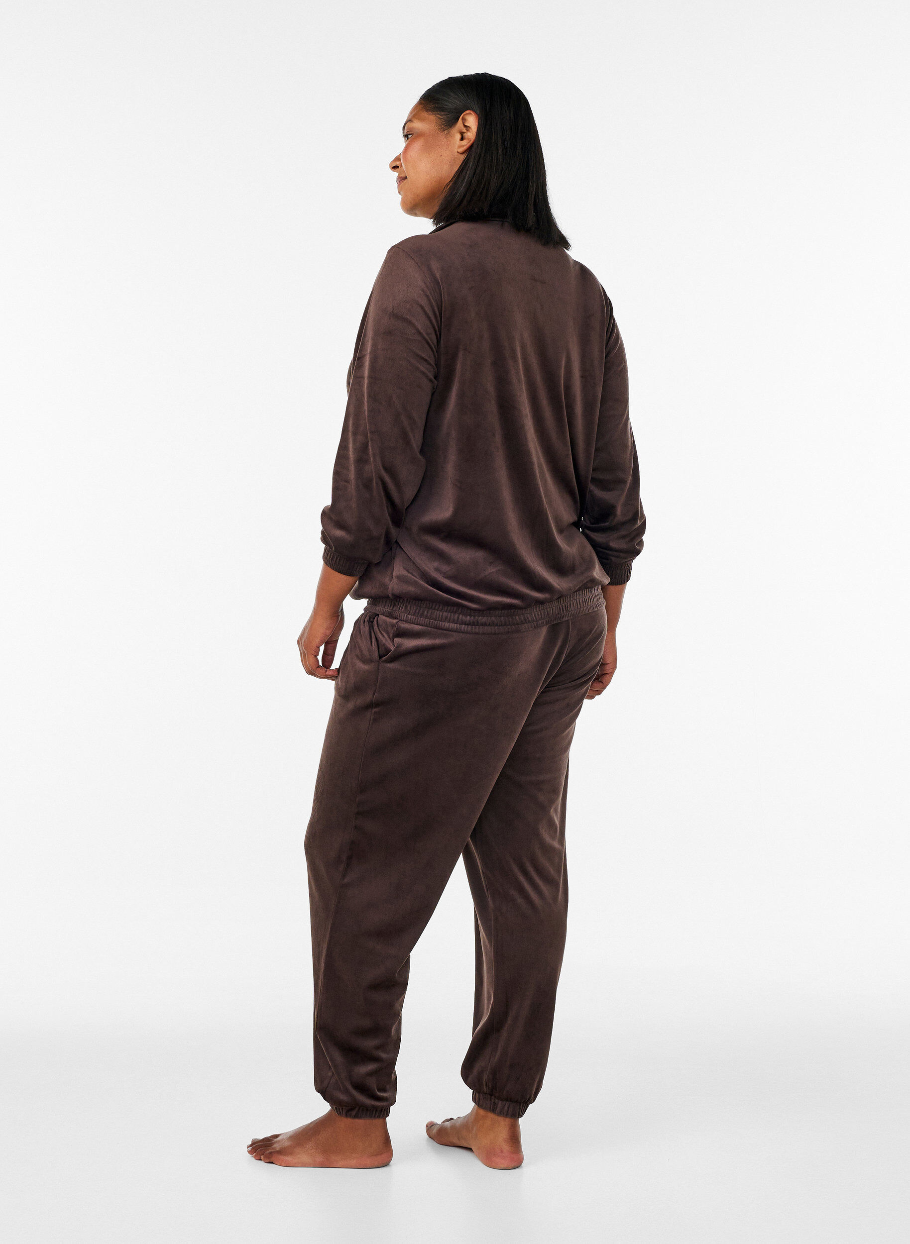 ZizziLosse velourbroek, Bruin, Model image number 1