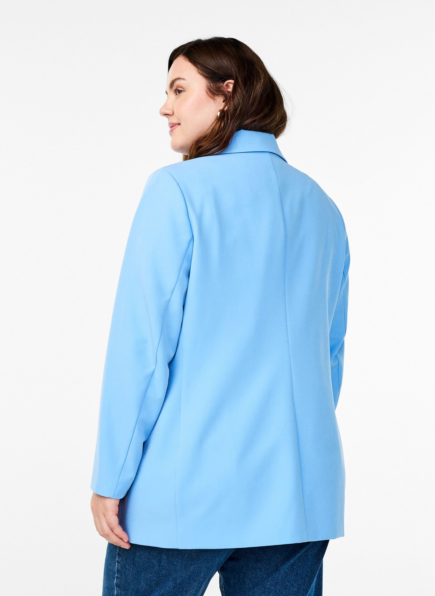 Zizzi Klassieke blazer met knoopsluiting, Blauw, Model image number 2