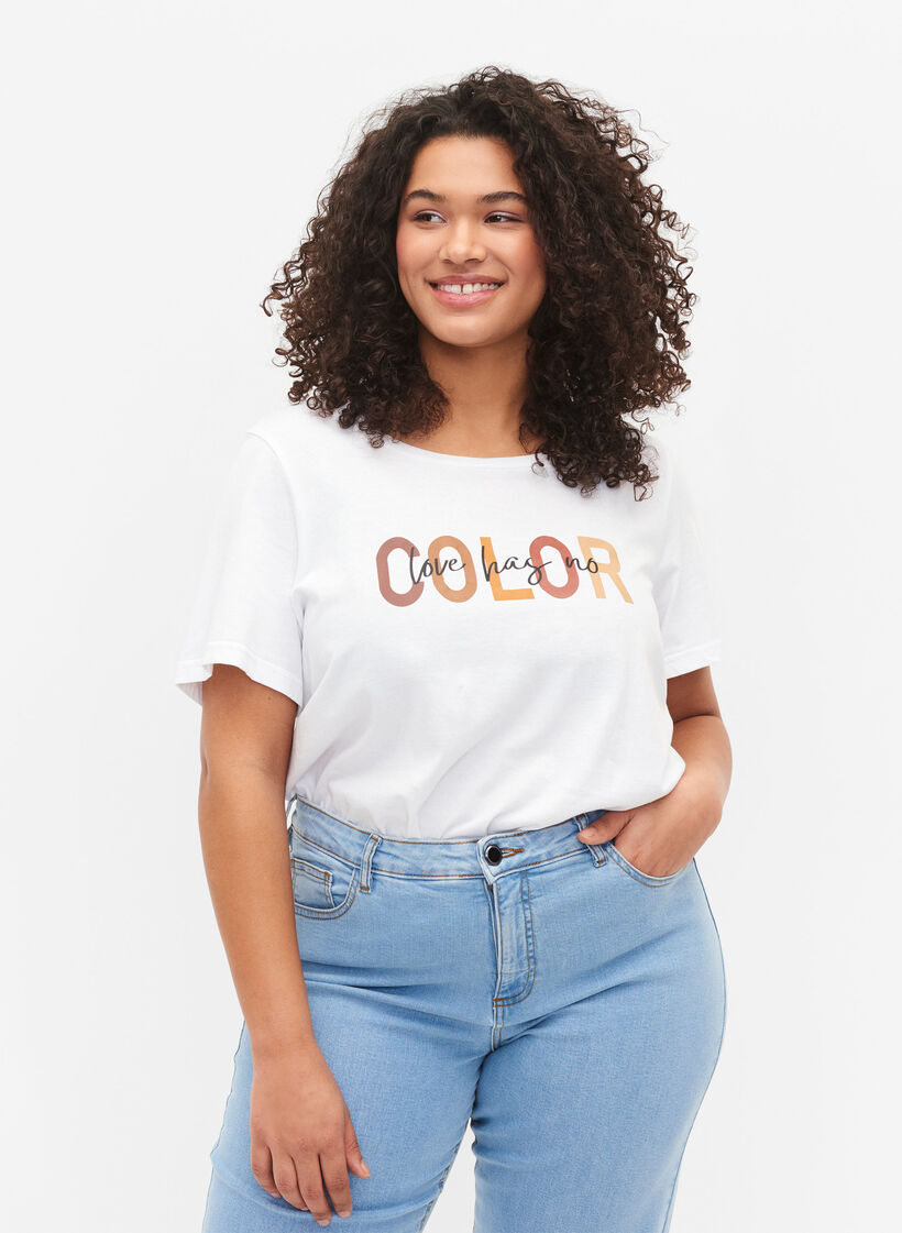 T-shirt in katoen met opdruk, Bright White COLOR, Model