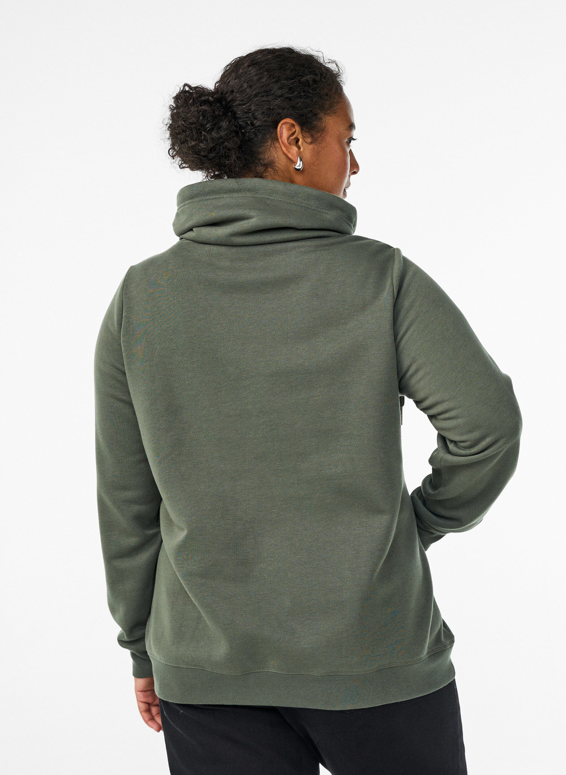 ZizziSweatshirt met hoge kraag en zakken, Groen, Model image number 2