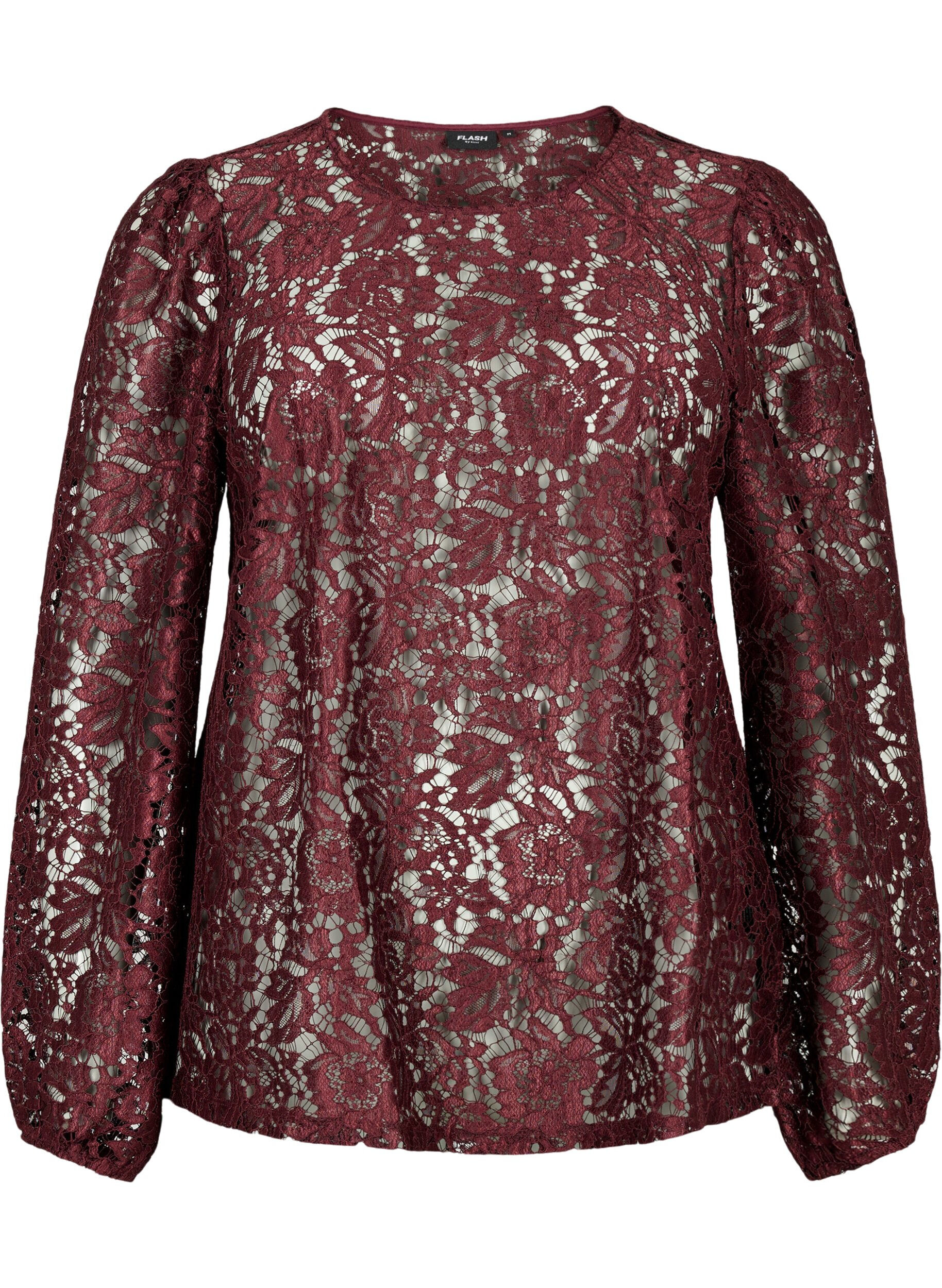 Zizzi FLASH - Kanten blouse met lange mouwen, Port Royal, Packshot image number 0