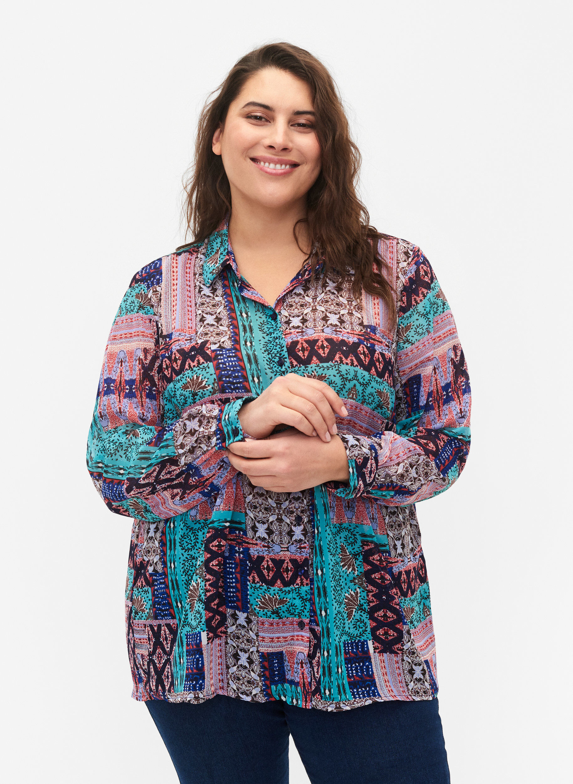 Zizzi FLASH - Shirt met lange mouwen en bloemenprint, Multi Ethnic , Model image number 0