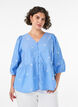 Katoenen blouse met geborduurde bloemen en knoopsluiting, Blauw, Model image number 0