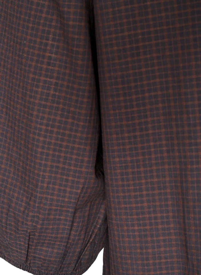 Blouse met ruitdessin, V-hals en 3/4-mouwen, Bruin, Packshot image number 3