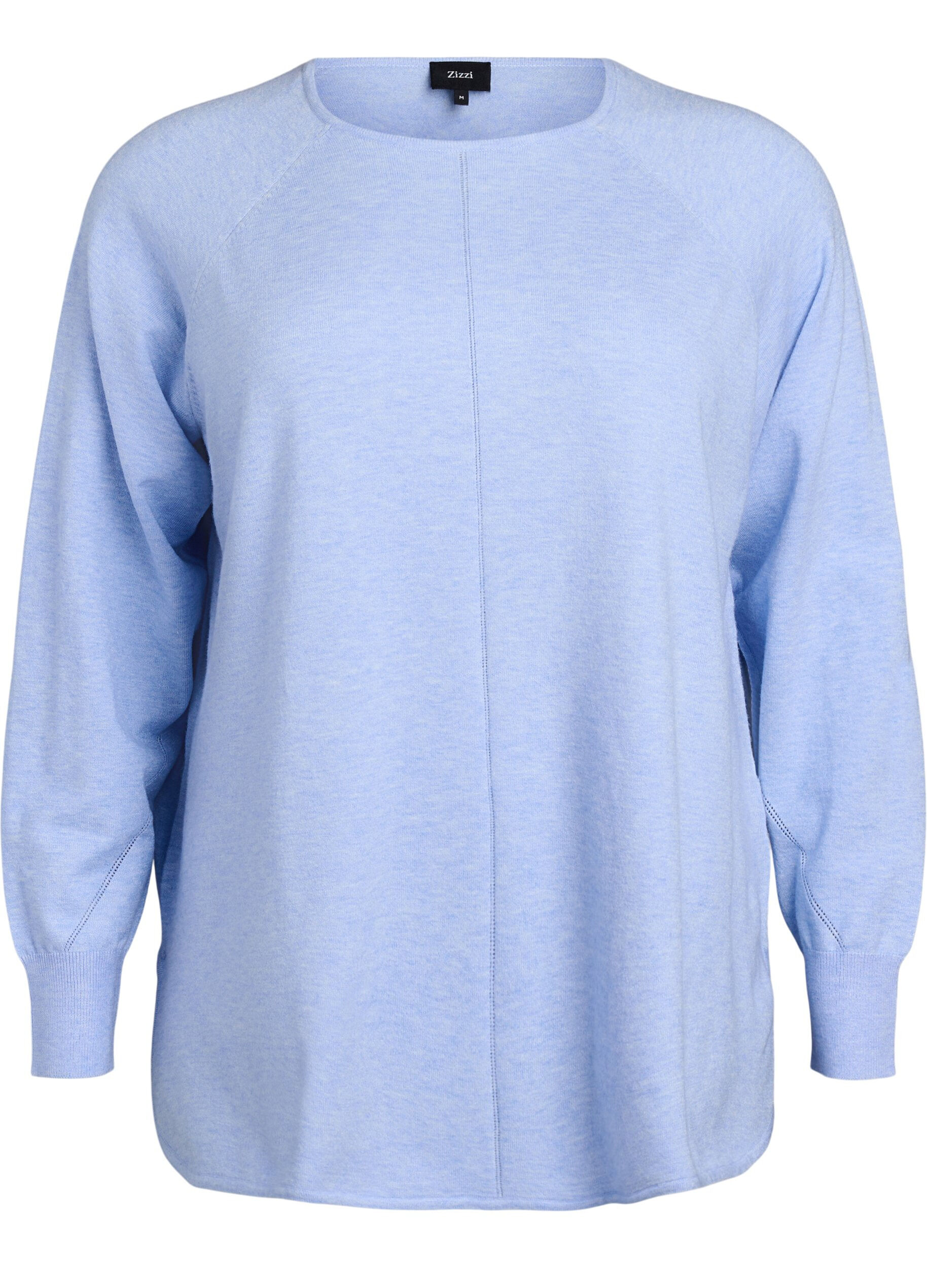 Zizzi Gebreide blouse met ronde hals en gebreid patroon, Blauw, Packshot image number 0