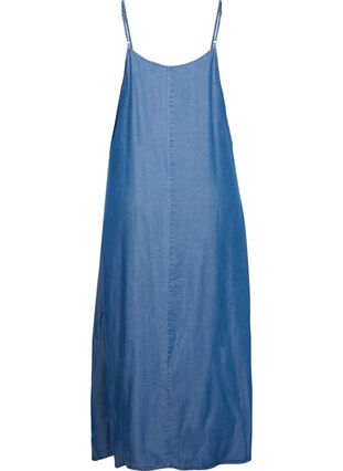 Lange denim jurk met dunne bandjes, Dark blue denim, Packshot image number 1