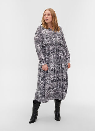 Midi-jurk met print van viscose, Black Wallpaper, Model image number 0