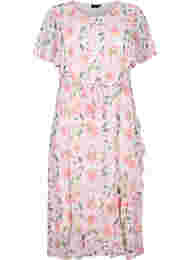 	 Midi-jurk met korte mouwen en bloemenprint, White w. Pink Flower