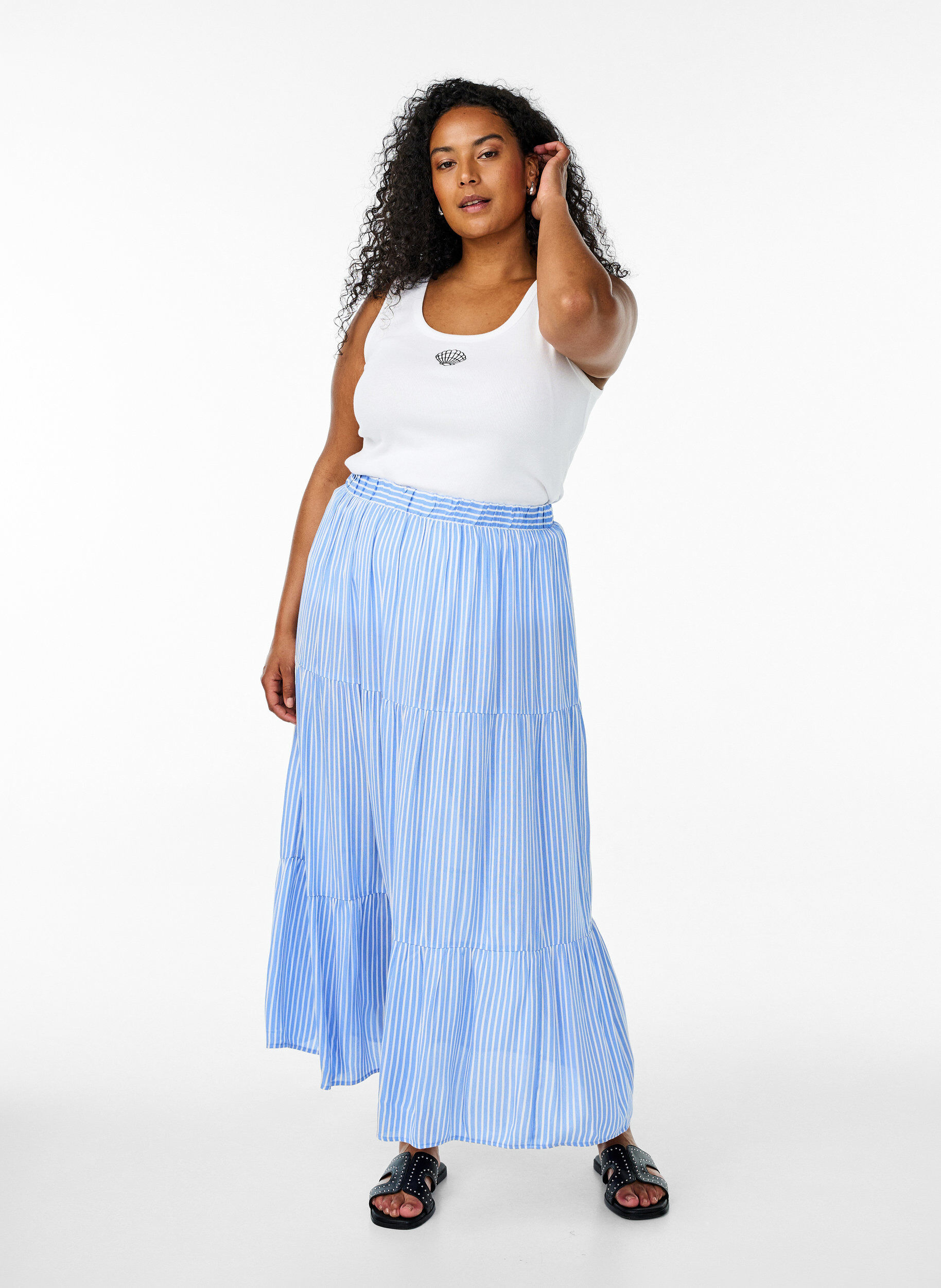 Zizzi Nauwsluitende top met motief, Wit, Model image number 1