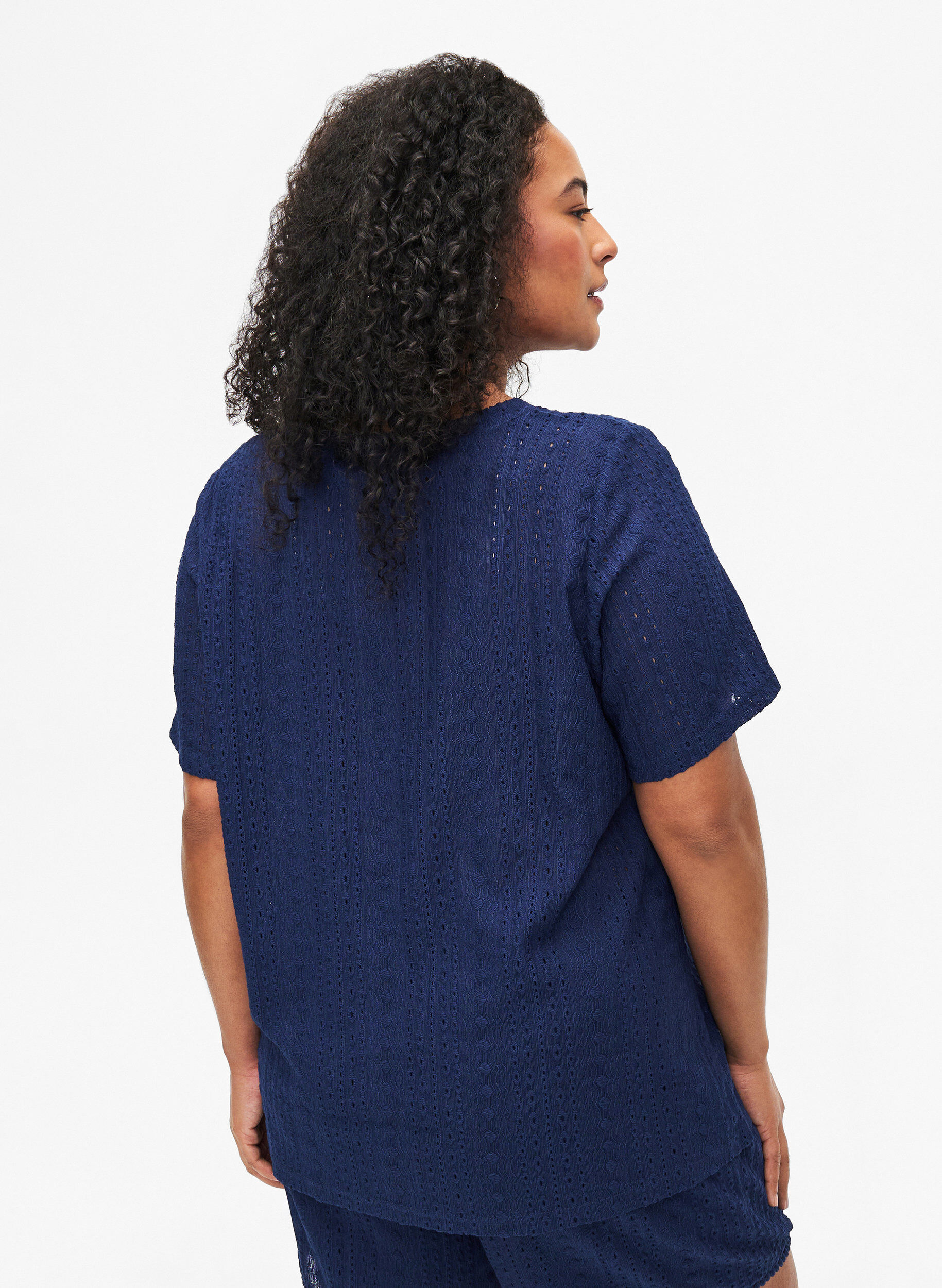 Zizzi Blouse met korte mouwen en getextureerd patroon, Medieval Blue, Model image number 1