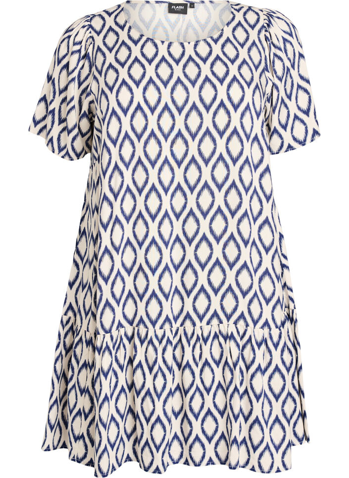 Viscose jurk met snijlijn, Blauw, Packshot image number 0