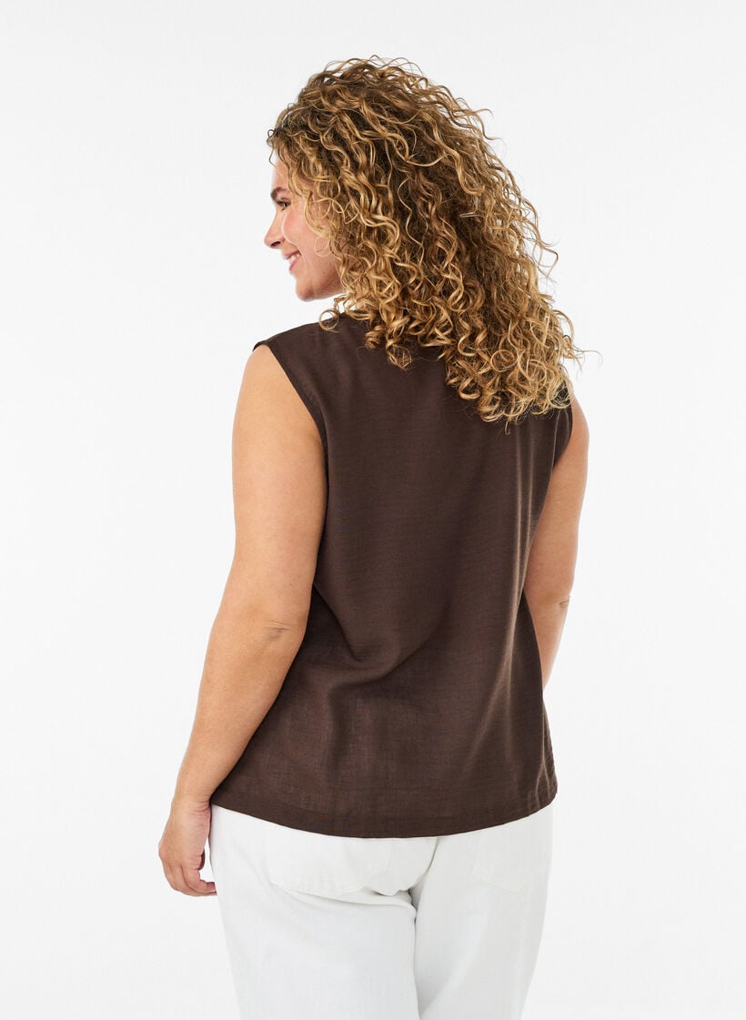 Mouwloos vest met V-hals en knopen, Bruin, Model image number 2