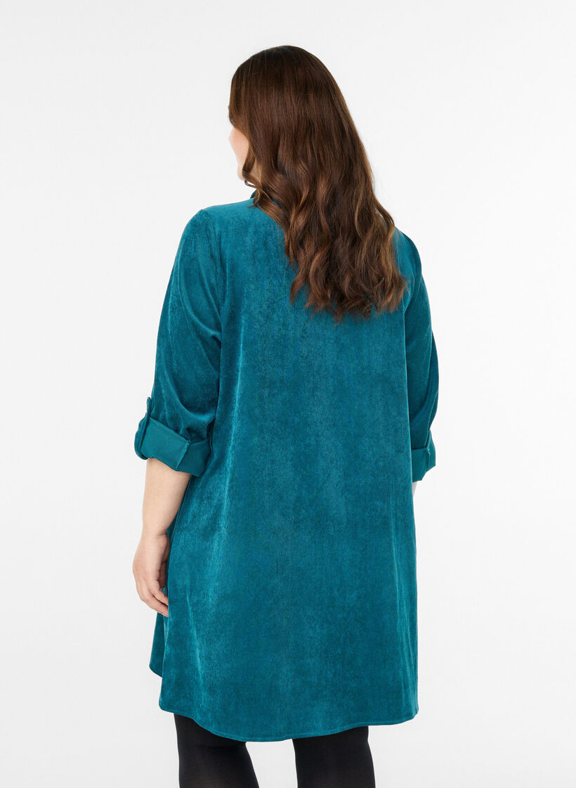 Corderoy jurk met rits en 3/4-mouwen, Groen, Model image number 2