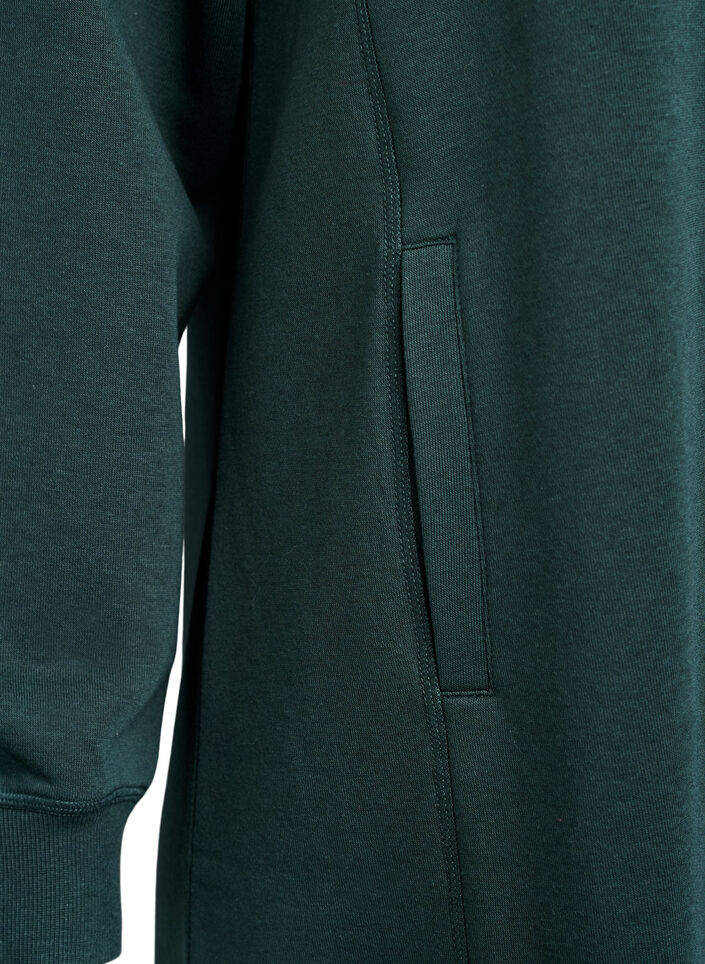 Kort sweatshirt jurk met hoge kraag en zakken, Groen, Packshot image number 3