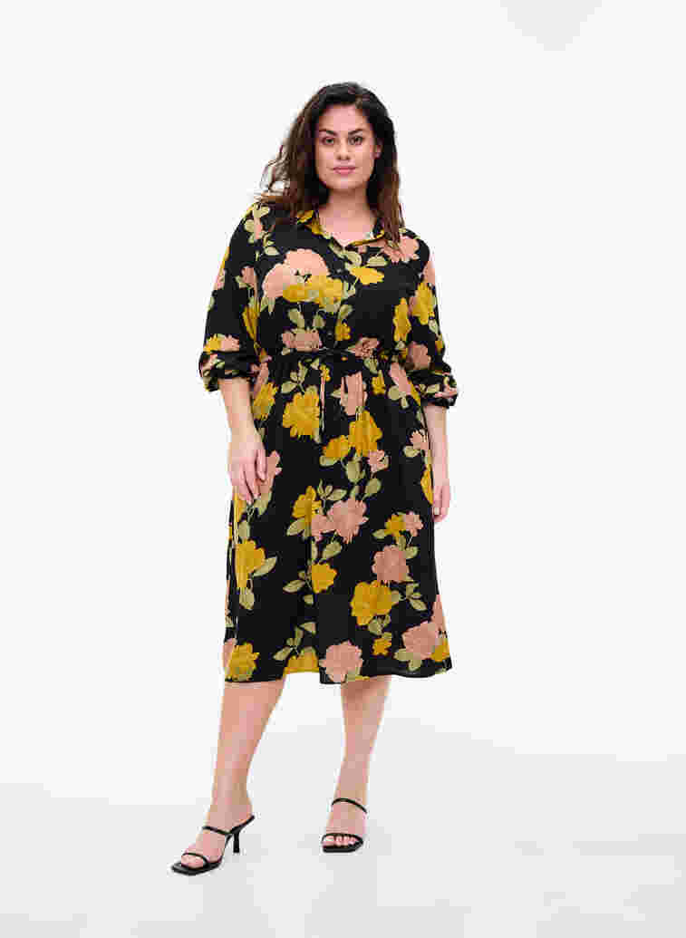 Gebloemde viscose jurk met kant, Scarab Flower, Model