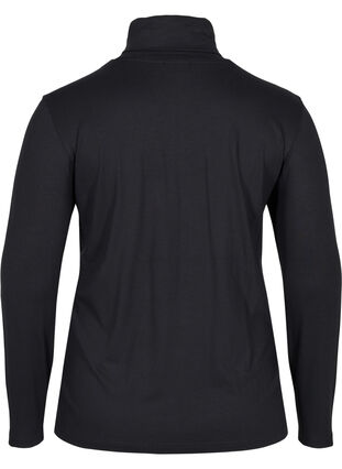 Katoenen top met lange mouwen en col, Solid Black, Packshot image number 1