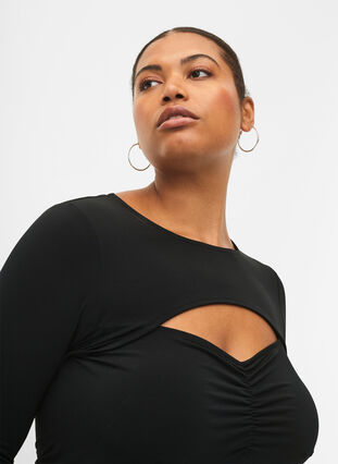 Gesneden blouse met lange mouw, Black, Model image number 2