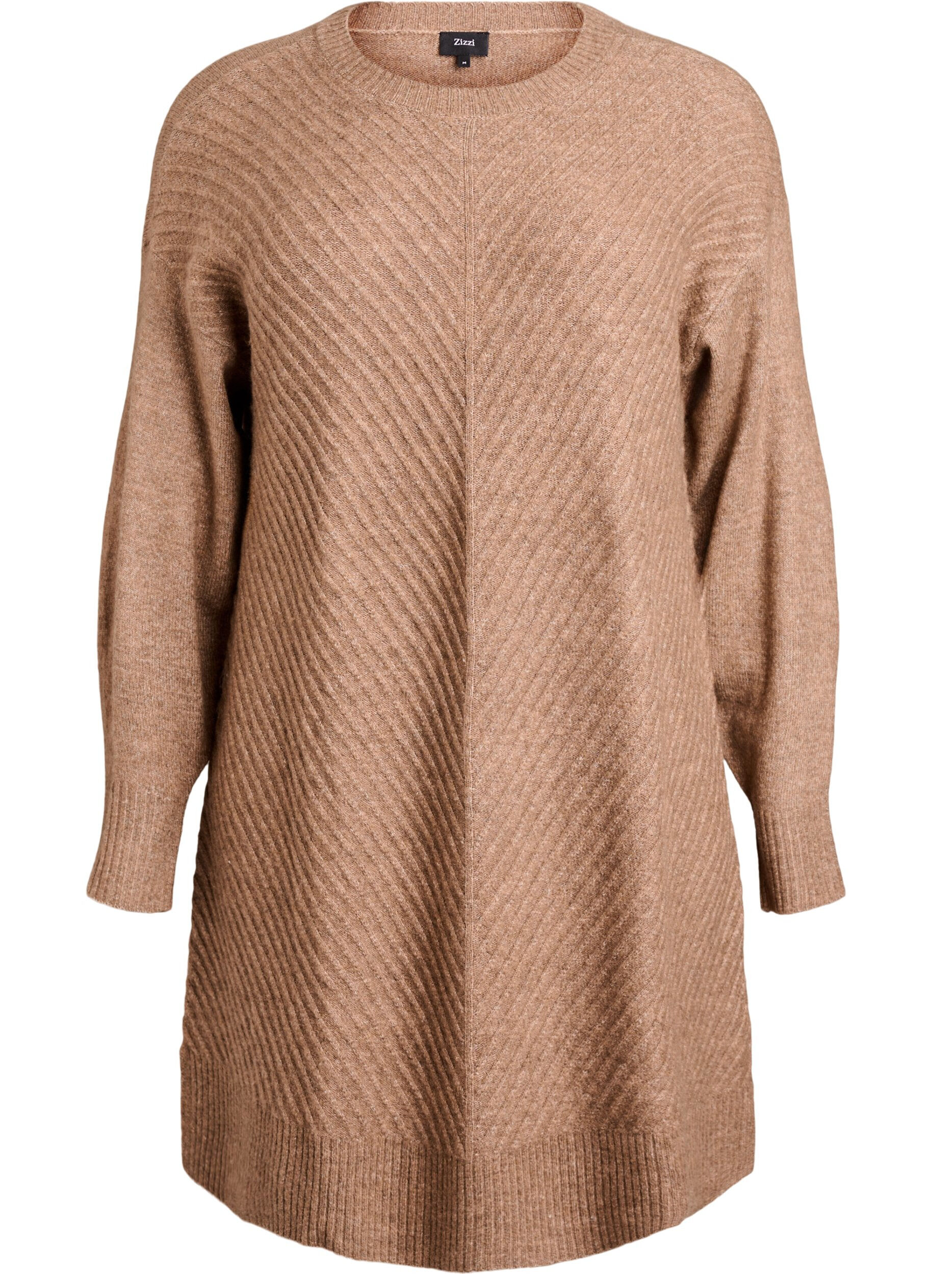 Korte gebreide jurk met een V-vormig textuurpatroon