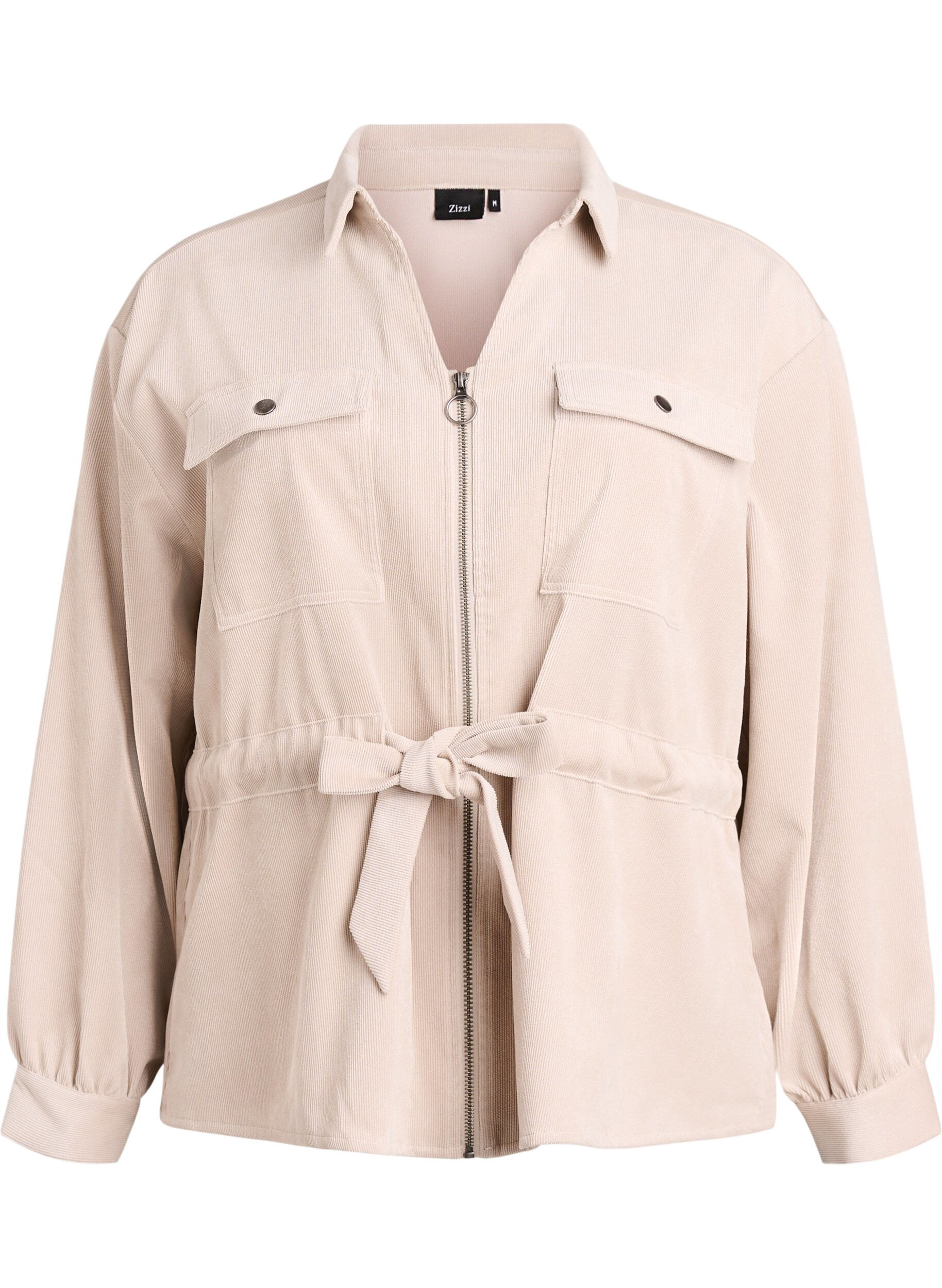 Corduroy shacket met strikceintuur en zakken