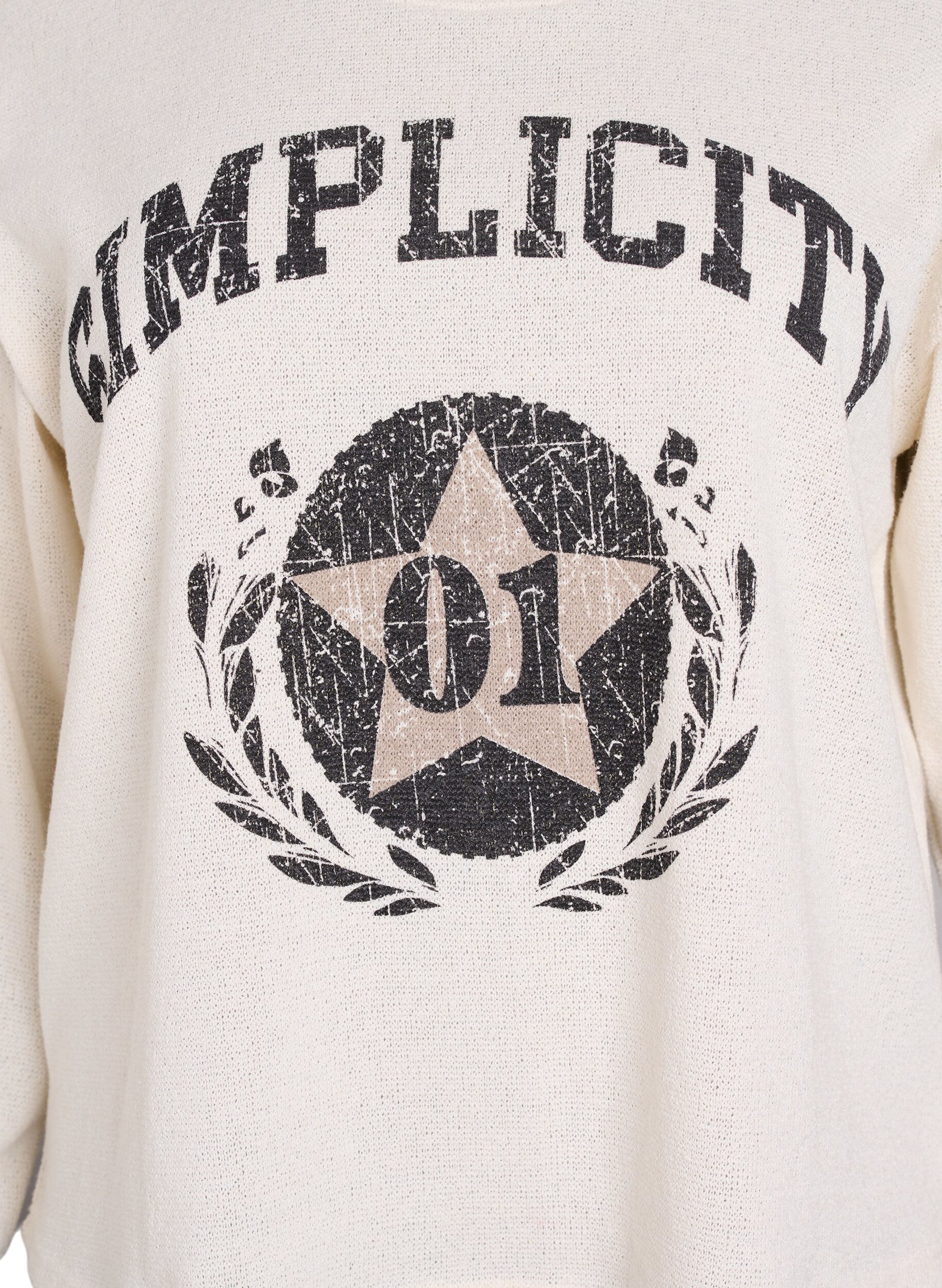 Zizzi Sweatshirt van gestructureerde jersey met frontprint, Beige, Packshot image number 2