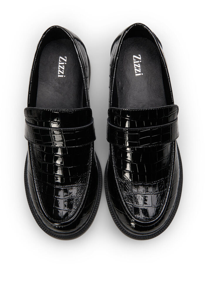 Wijde croco loafers van leer, Black, Packshot image number 2