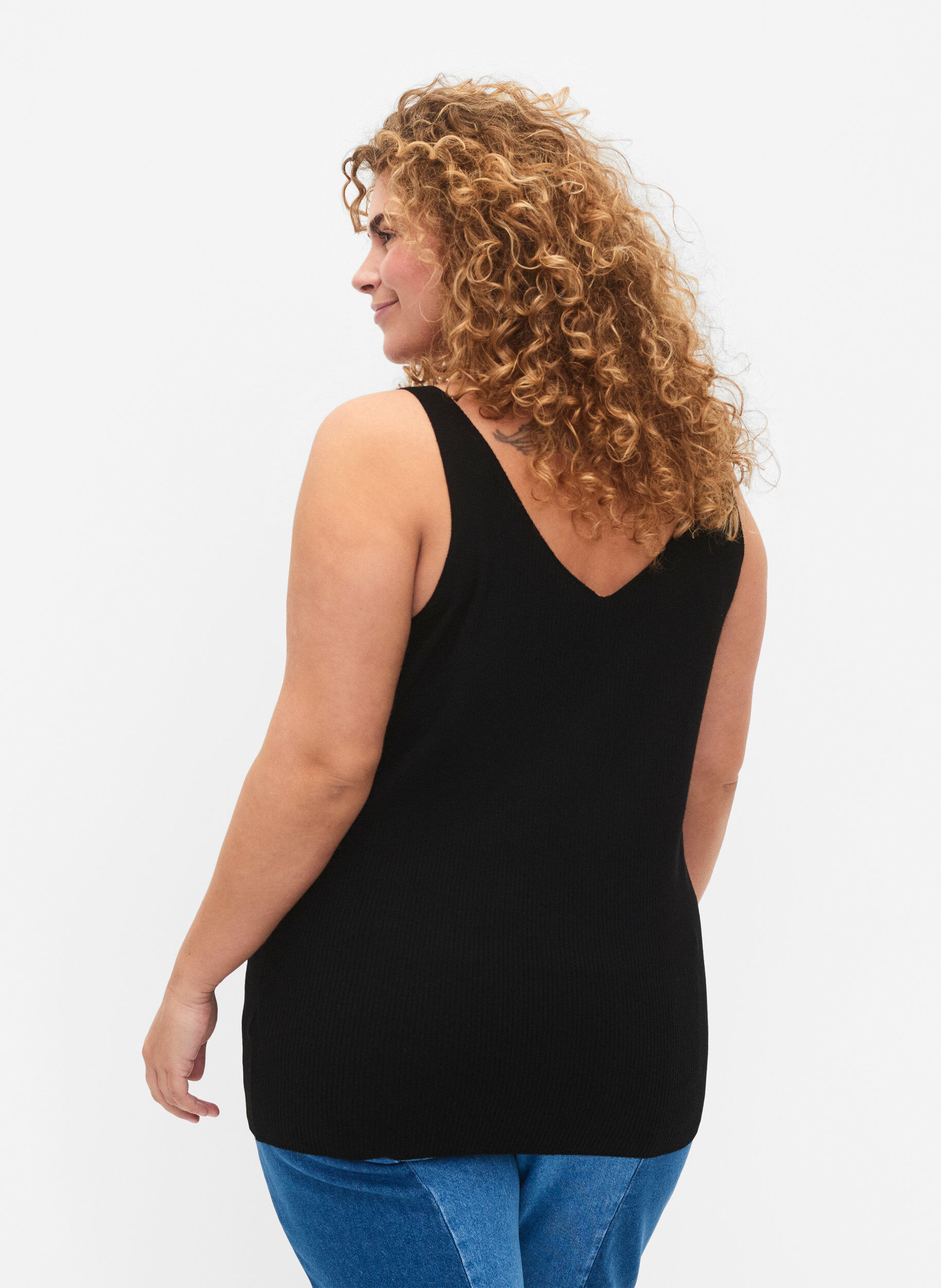 Zizzi Gebreide top met v-hals, Black, Model image number 1