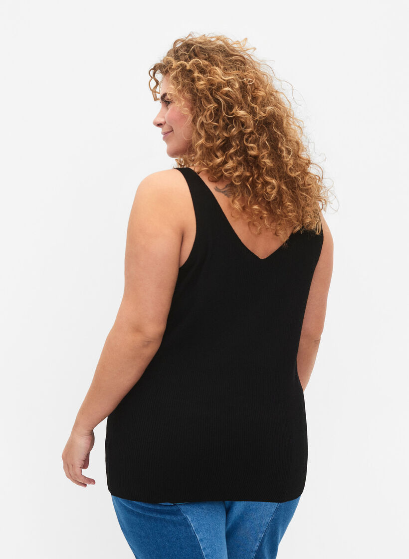 Gebreide top met v-hals, Black, Model image number 1