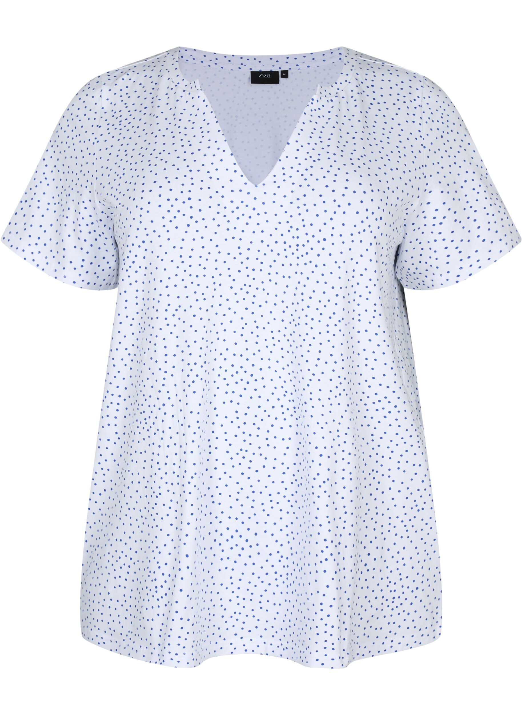 Zizzi Katoenen t-shirt met stippen en V-hals, B.White/S.T.W Dot, Packshot image number 0