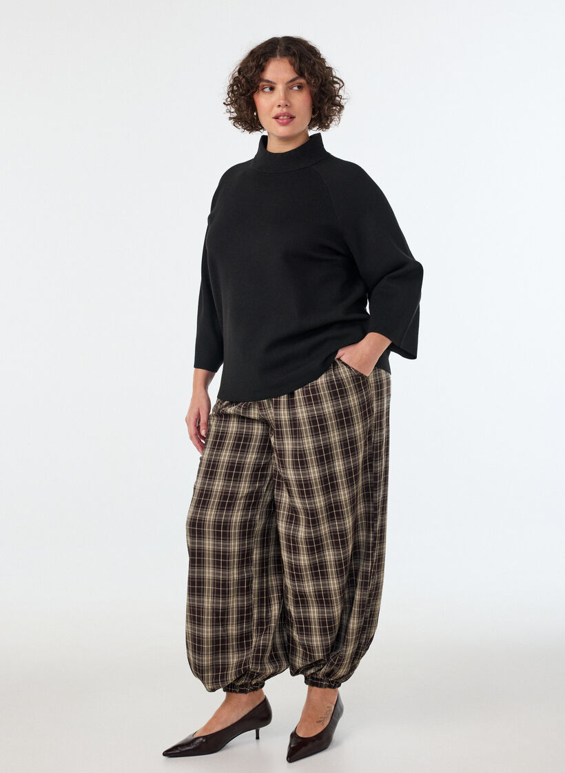Gebreide blouse van een viscosemix met col, Zwart, Model image number 1
