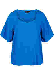 Viscose blouse met korte mouwen en touwtjes detail, Classic Blue