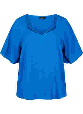 Viscose blouse met korte mouwen en touwtjes detail