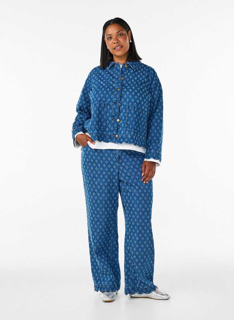 Myra jeans met wide fit en distressed patroon, Blauw, Model image number 0