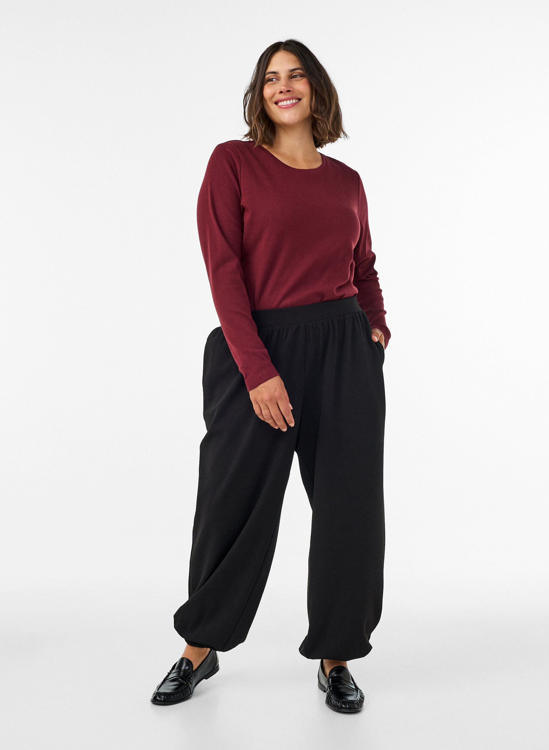 ZizziBasic T-shirt met lange mouwen en ronde hals, Rood, Model image number 1