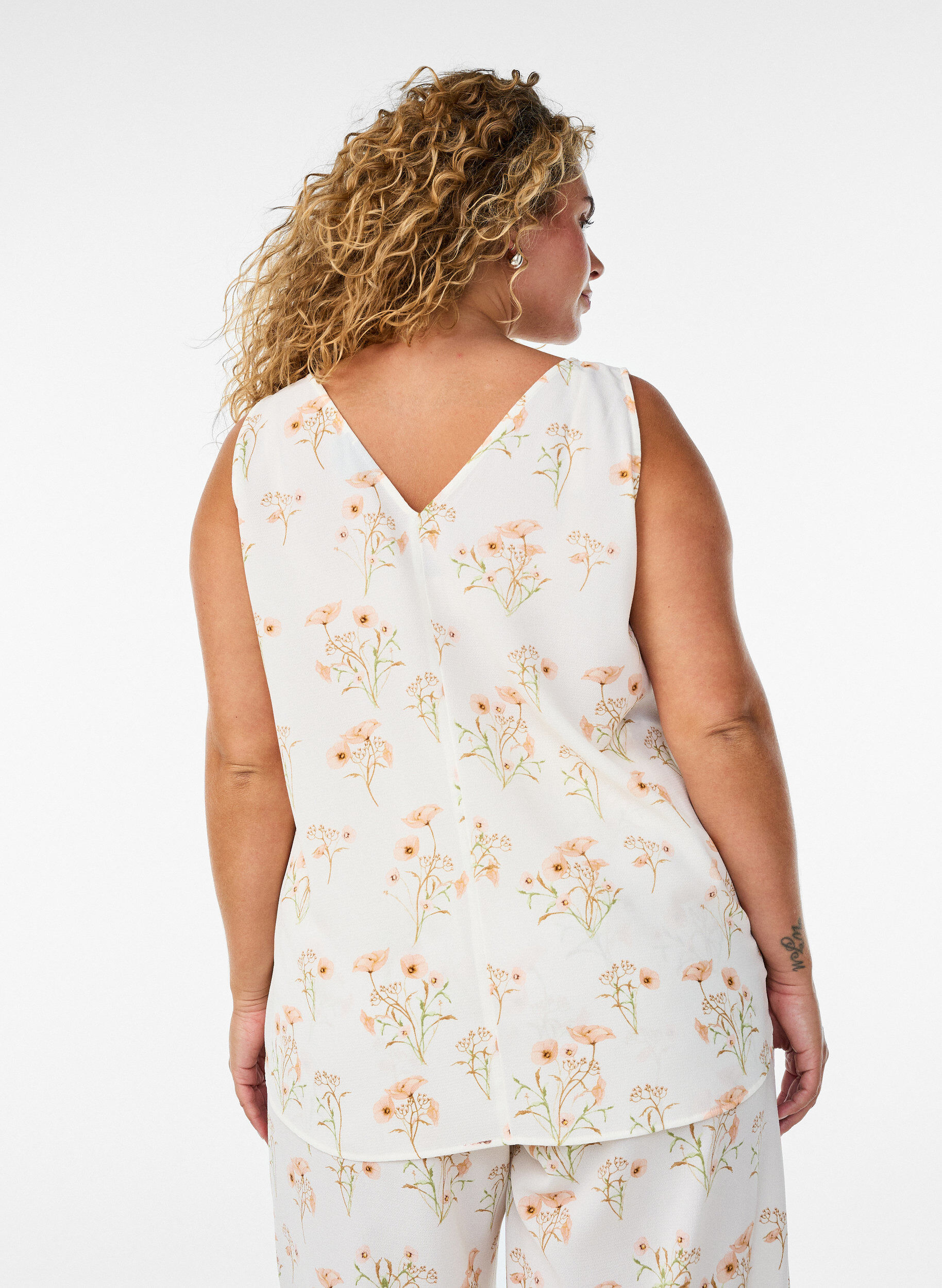ZizziTop met print en V-hals, Wit, Model image number 2
