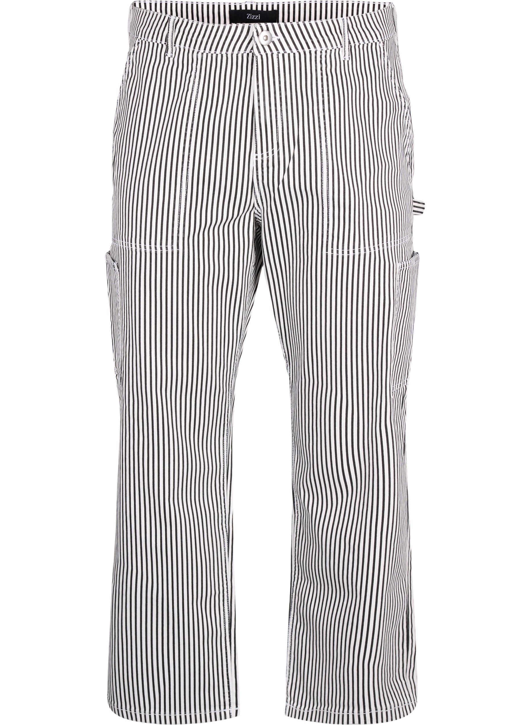 Zizzi Gestreepte cargo jeans met rechte pasvorm, Black White Stripe, Packshot image number 0