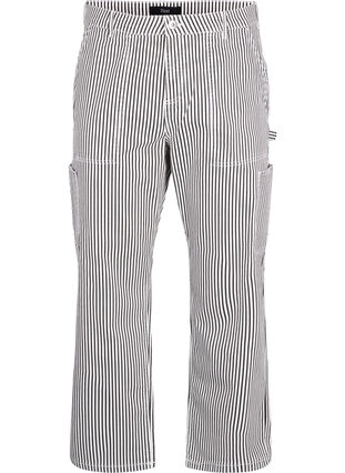 Gestreepte cargo jeans met rechte pasvorm, Black White Stripe, Packshot image number 0