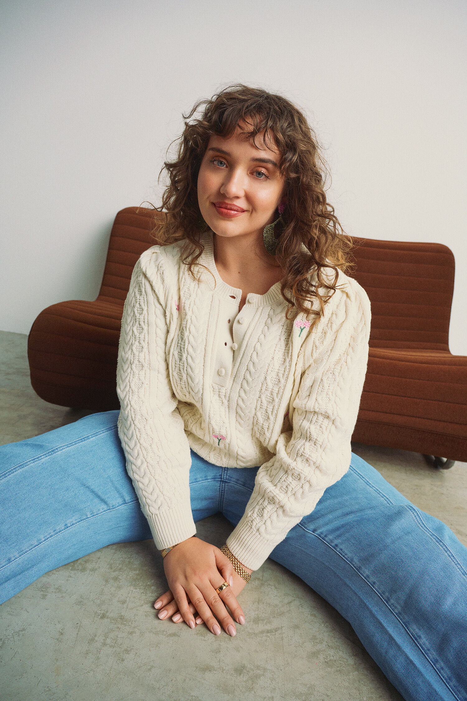 Zizzi Gebreide blouse met geborduurde bloemen, , Model